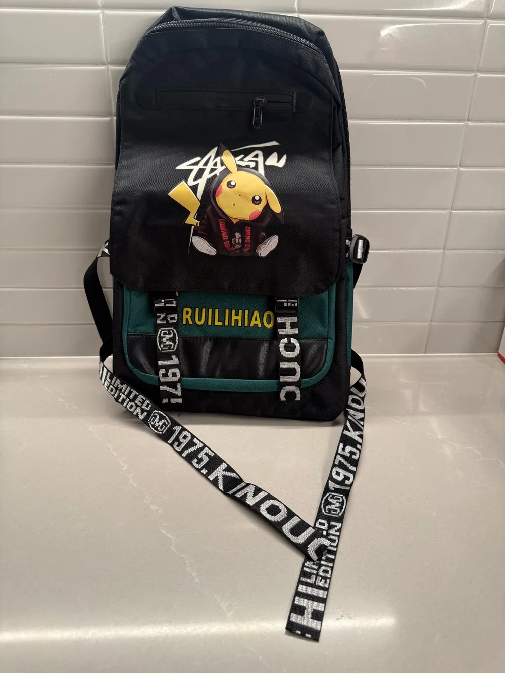 Black & Teal Pikachu Graphic Backpack - Men